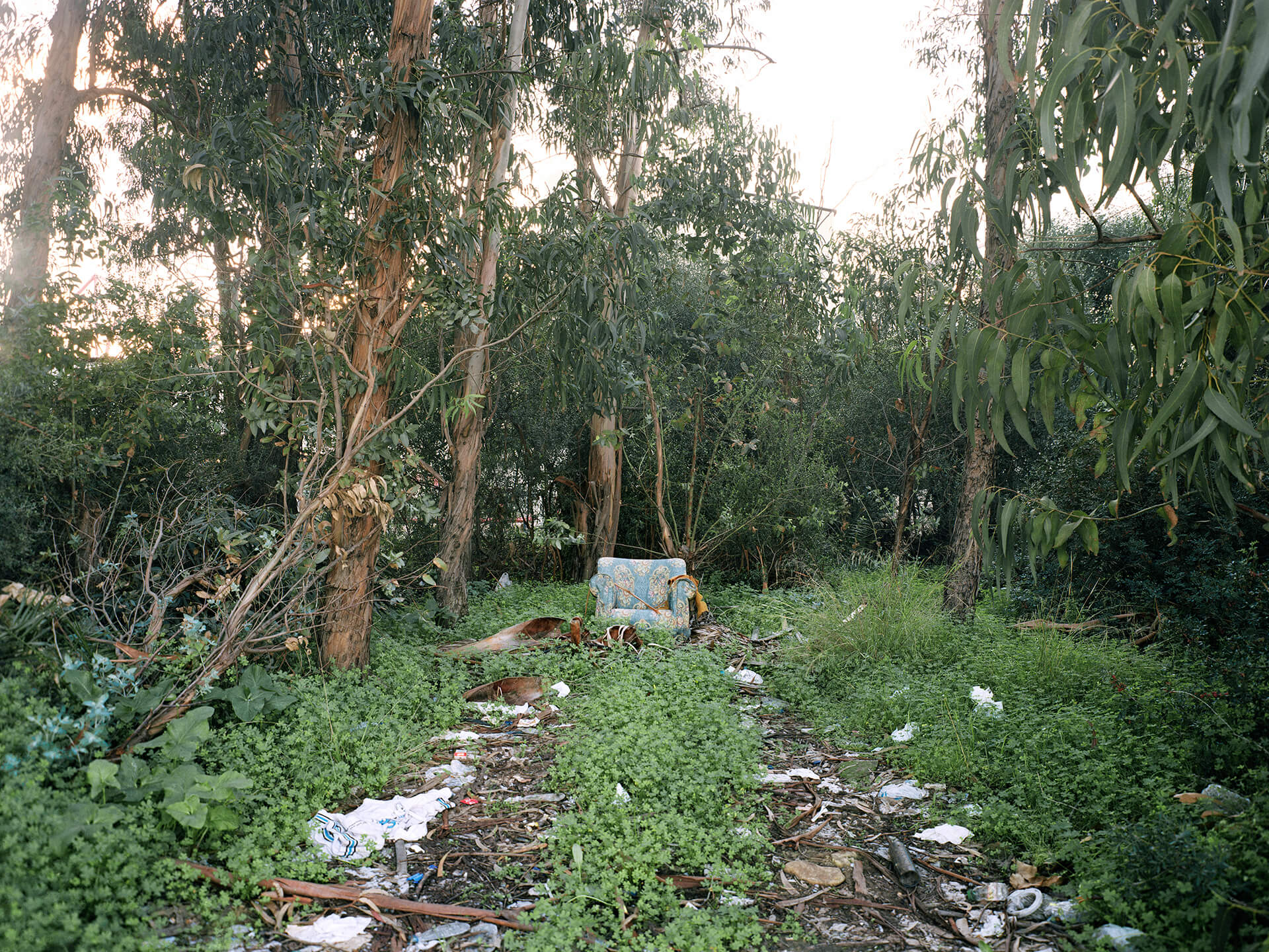 Fauteuil abandonné sur la rive du Río Guadarranque à Los Barrios, communauté autonome d'Andalousie.